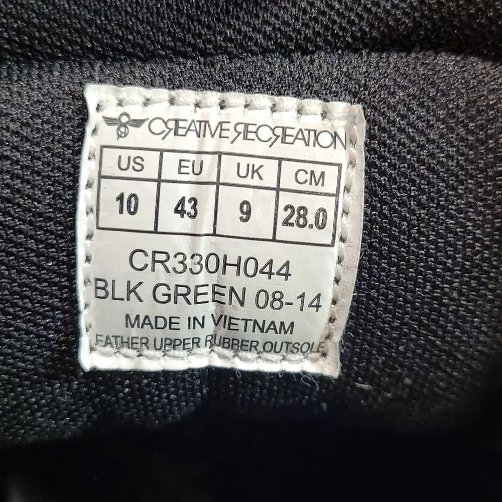 Creative Recreation Men's Adonis Black & Green Leather Fashion Sneaker- Size 10